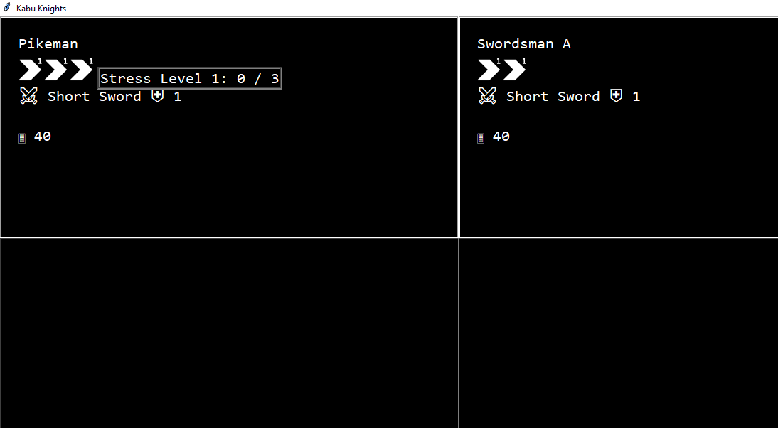 Example of a character's Stress. Pikeman can take three hits of Level 1 Stress damage.