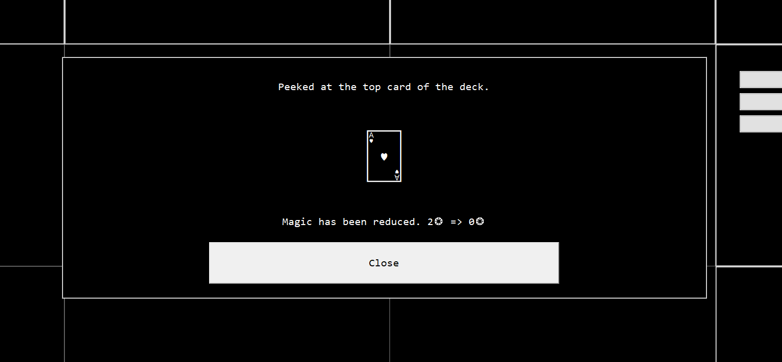 Screenshot of the result from using the Peek spell, which reveals the top card of your deck.